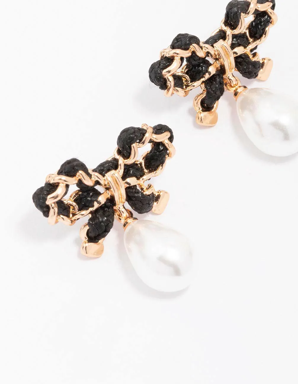 Gold Bow & Pearl Stud Earrings