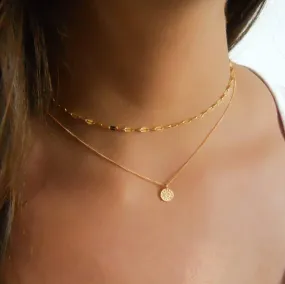 Gold Chain Choker & Tiny Coin Necklace - Set Of 2 Necklaces
