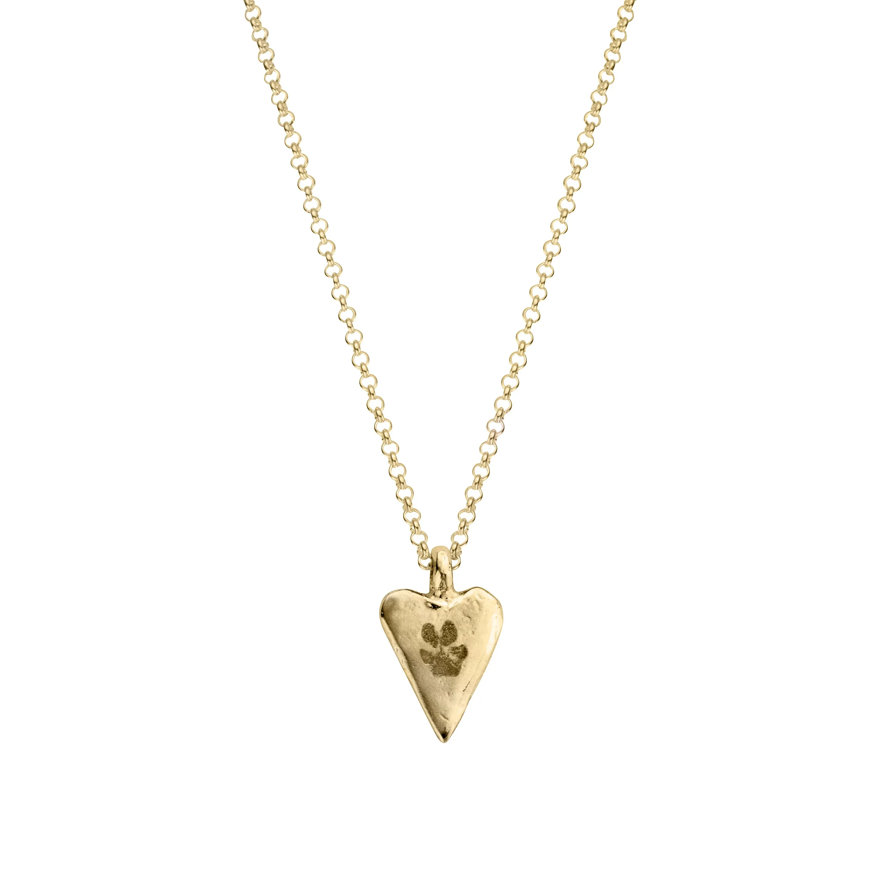 Gold Medium Heart Necklace with Paw Print
