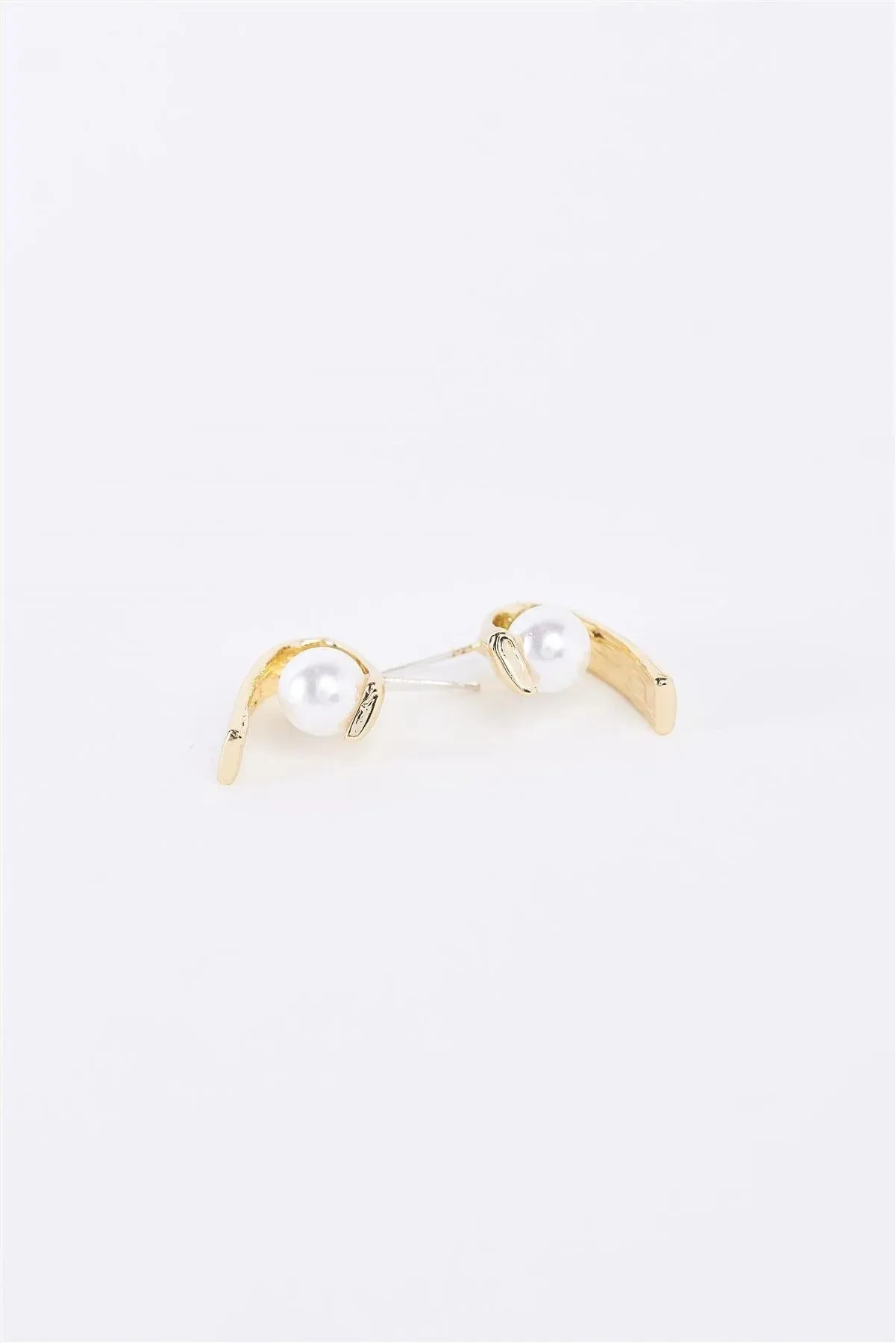 Gold Pearl Ribbon Imitation Earrings