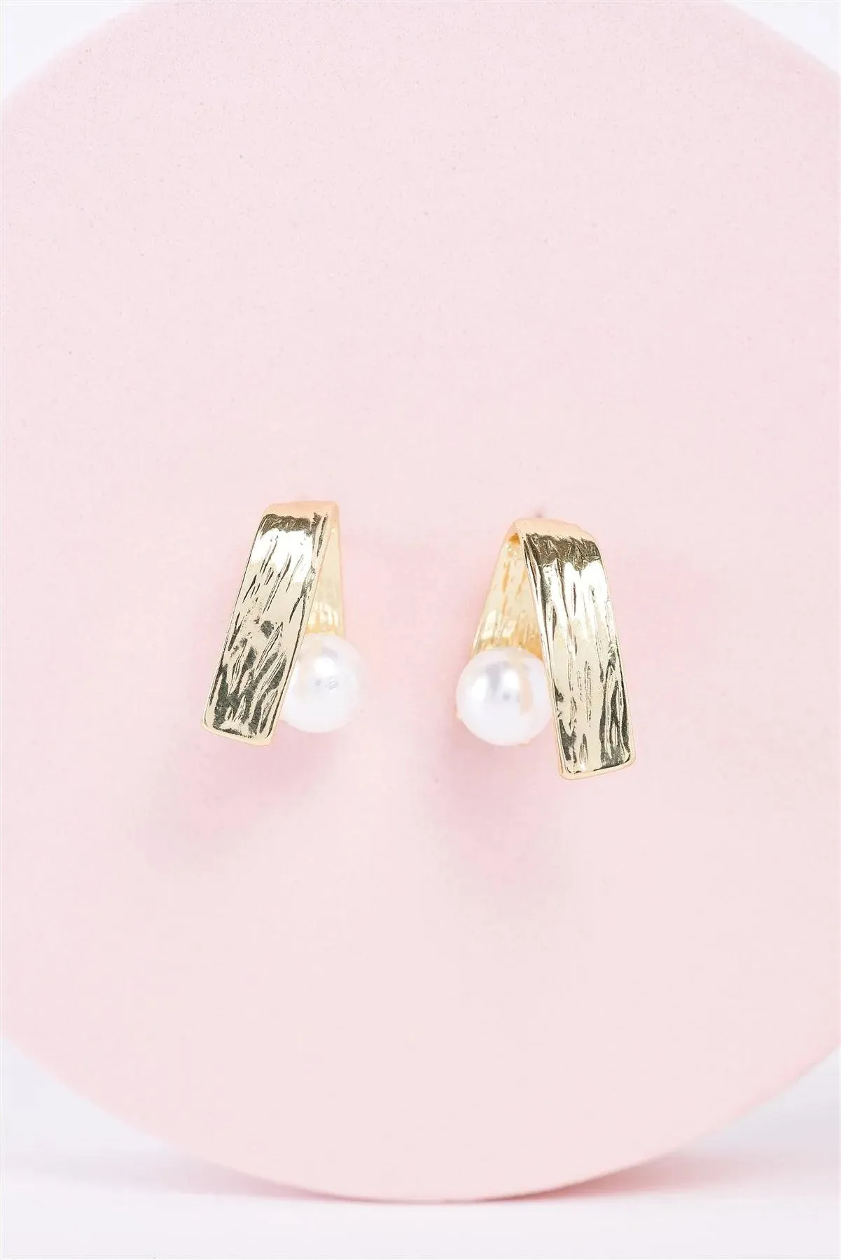 Gold Pearl Ribbon Imitation Earrings