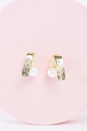 Gold Pearl Ribbon Imitation Earrings