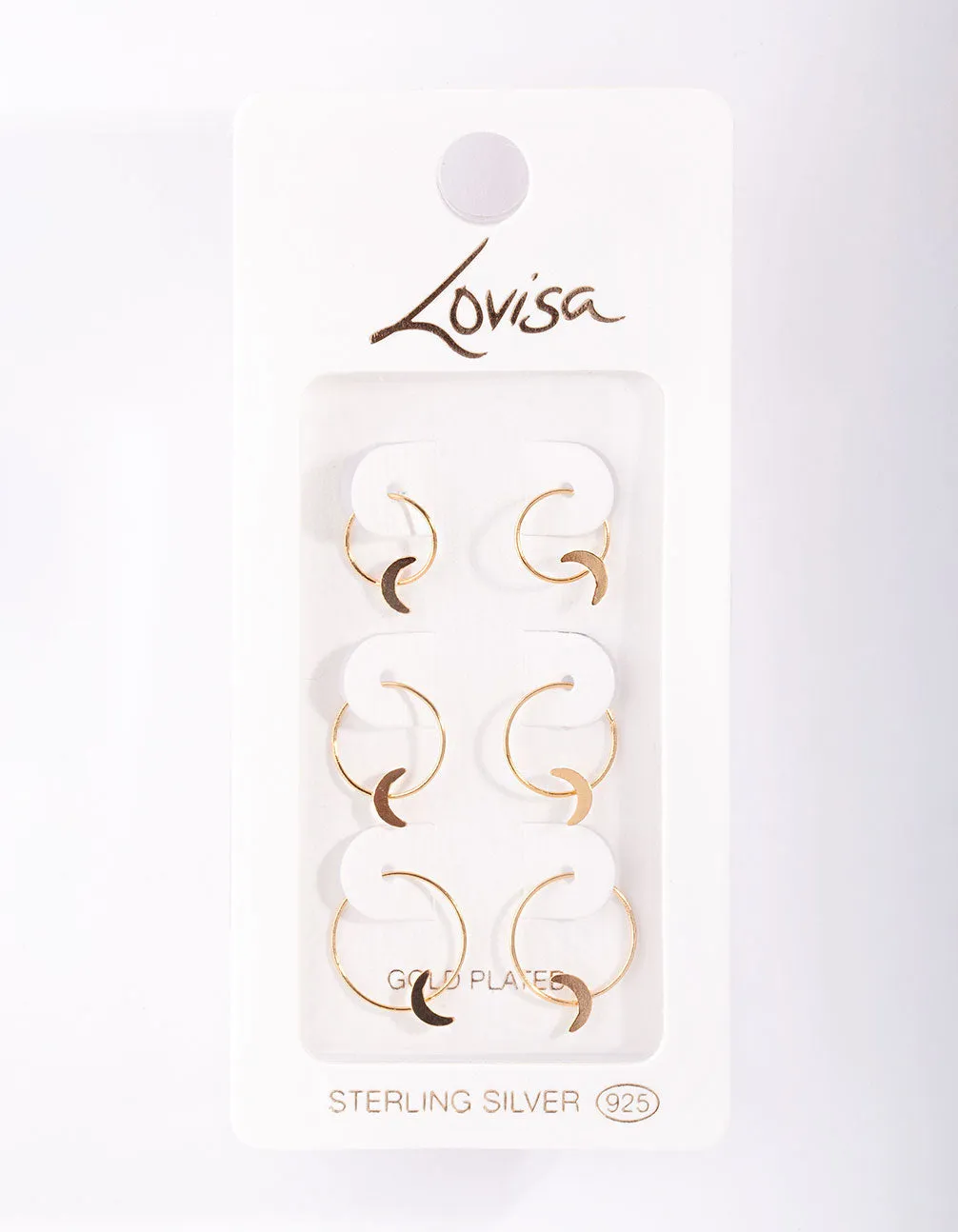 Gold Plated Sterling Silver Moon Hoop Earring Pack