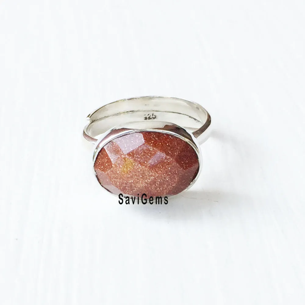 Golden Sunstone Adjustable Sterling Silver Ring