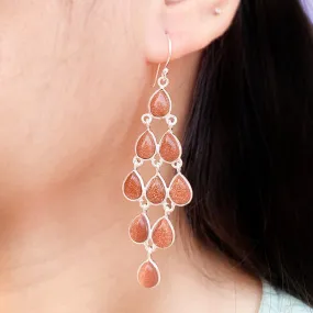 Golden Sunstone Chandelier Silver Earring