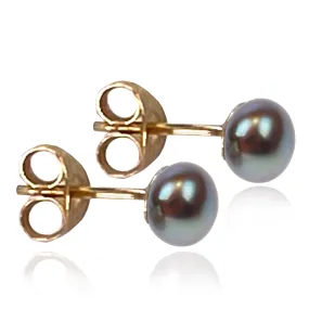 Grey Freshwater Pearl & Gold Studs