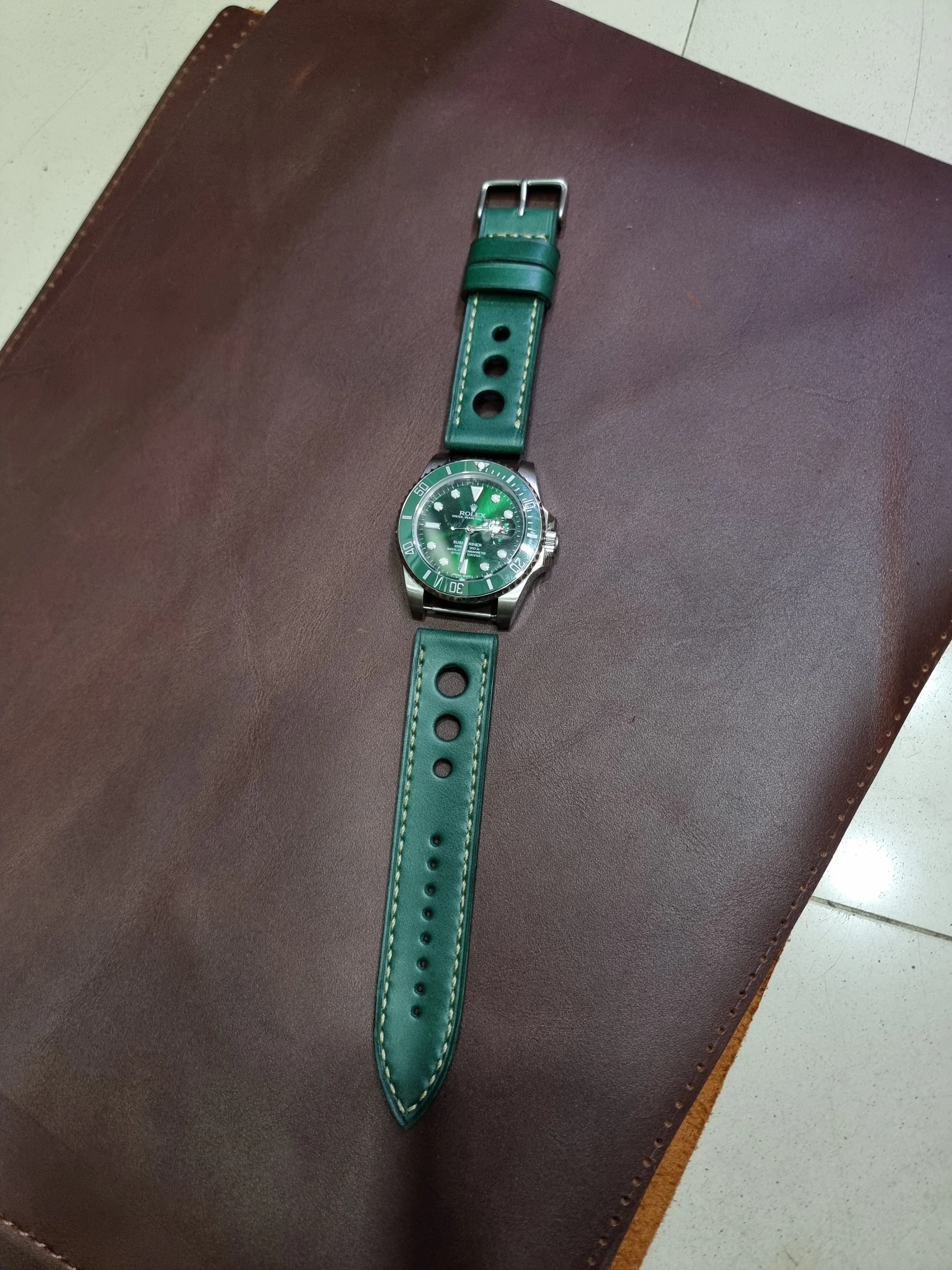 Handmade black racing leather strap