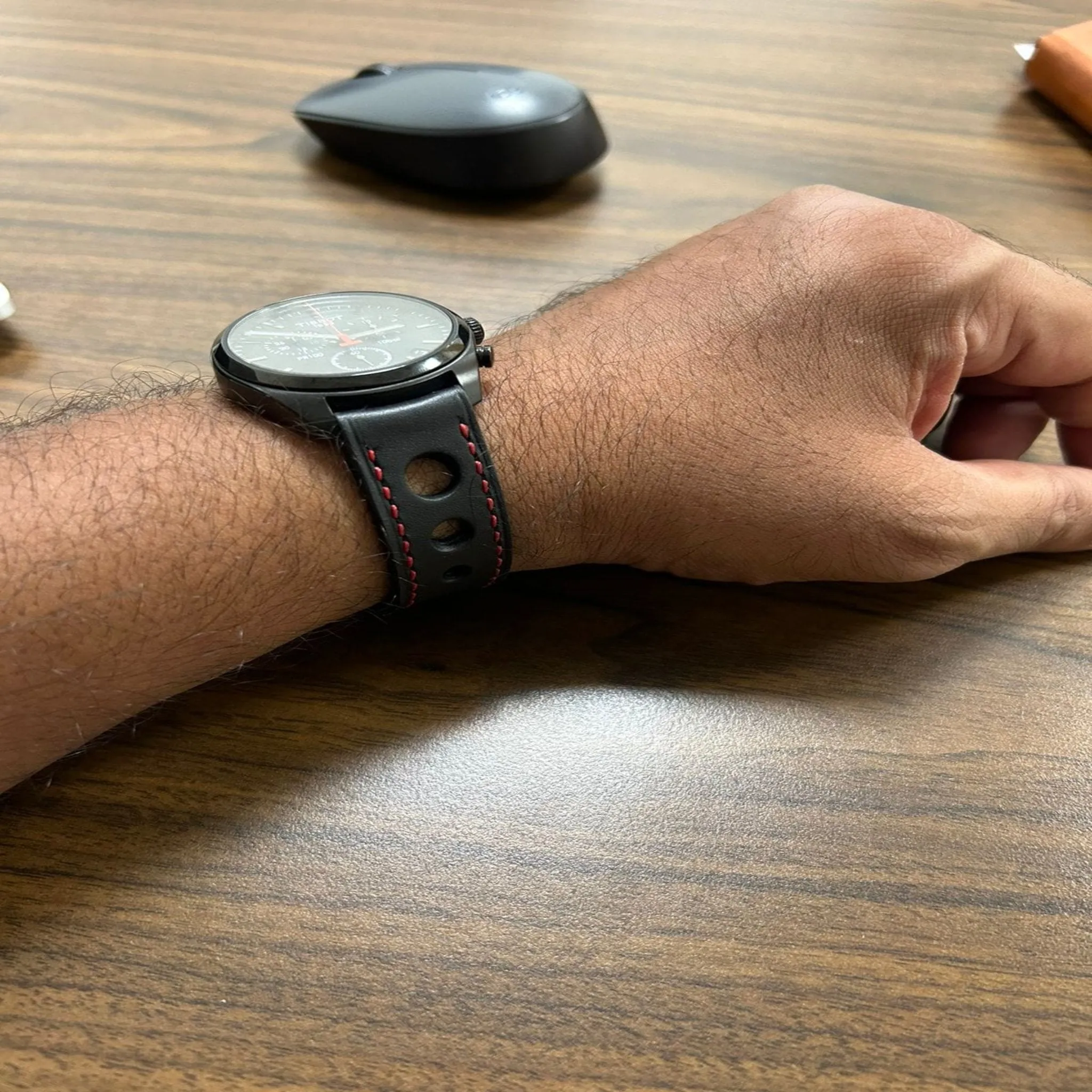 Handmade black racing leather strap