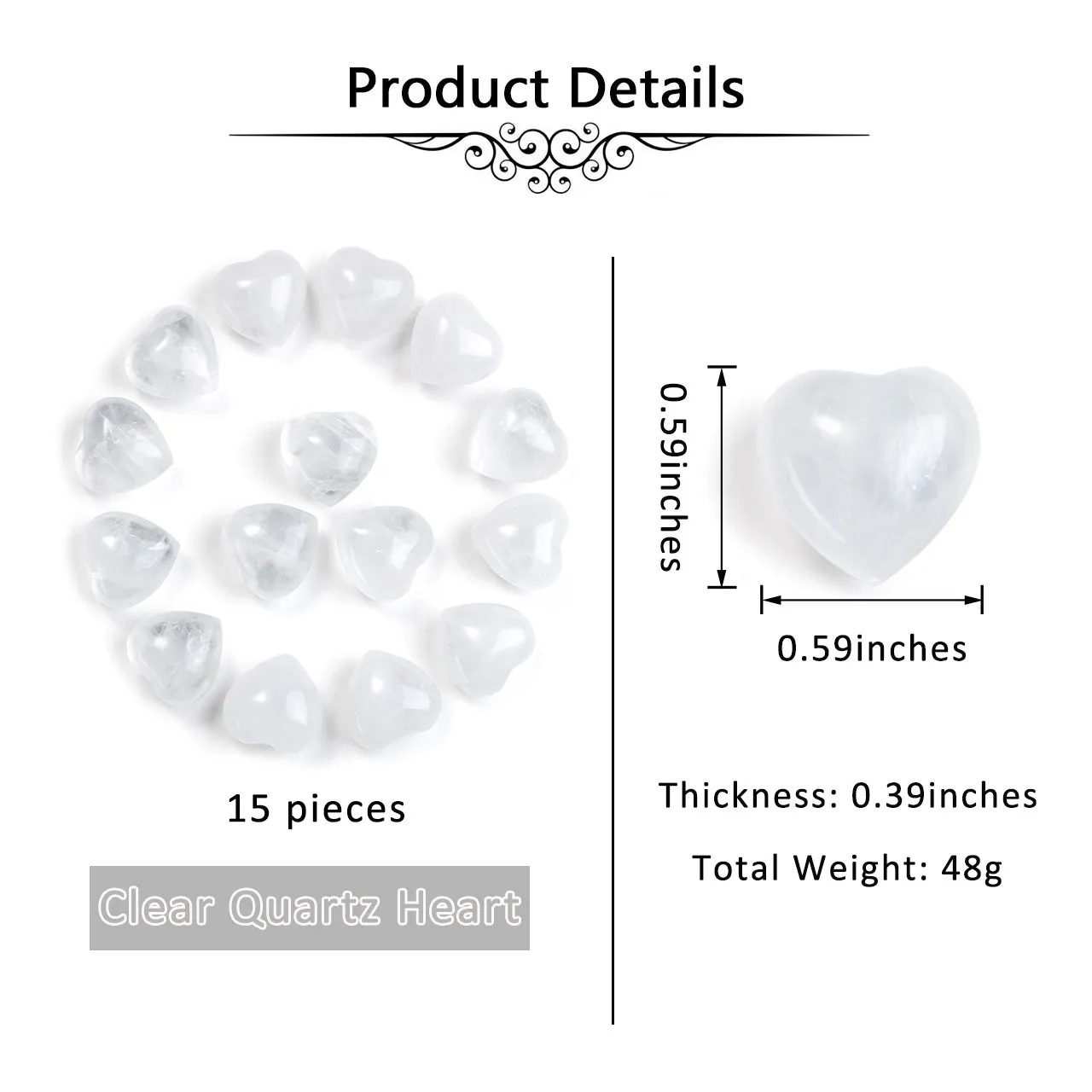Healing Crystal Love Heart Stones Bulk Pocket Worry Stone 0.6" 15PCS | Jovivi