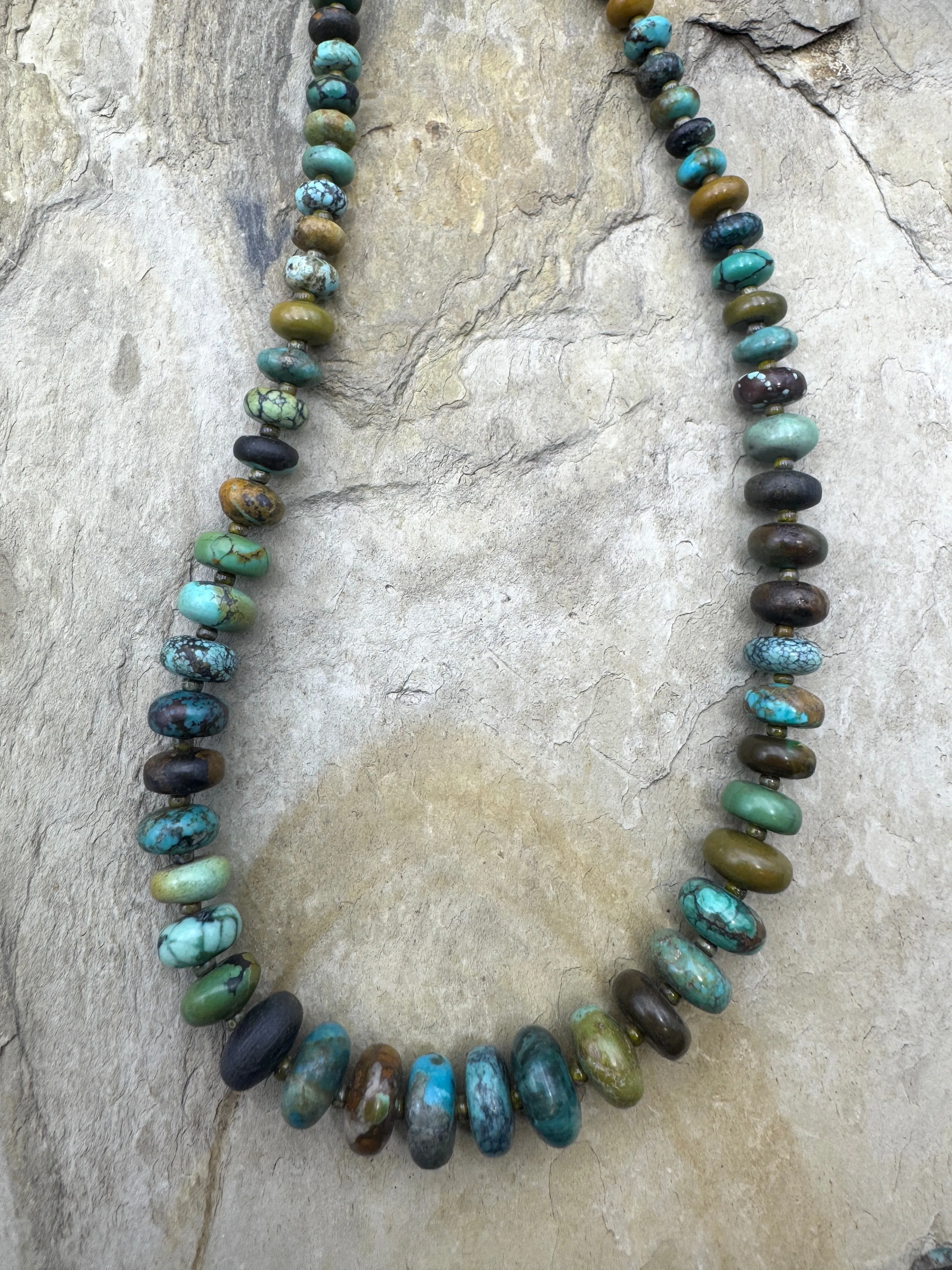 Hubei Turquoise (China) Graduated 4-10mm Designer Rondelle Strand, 20 inch Strand
