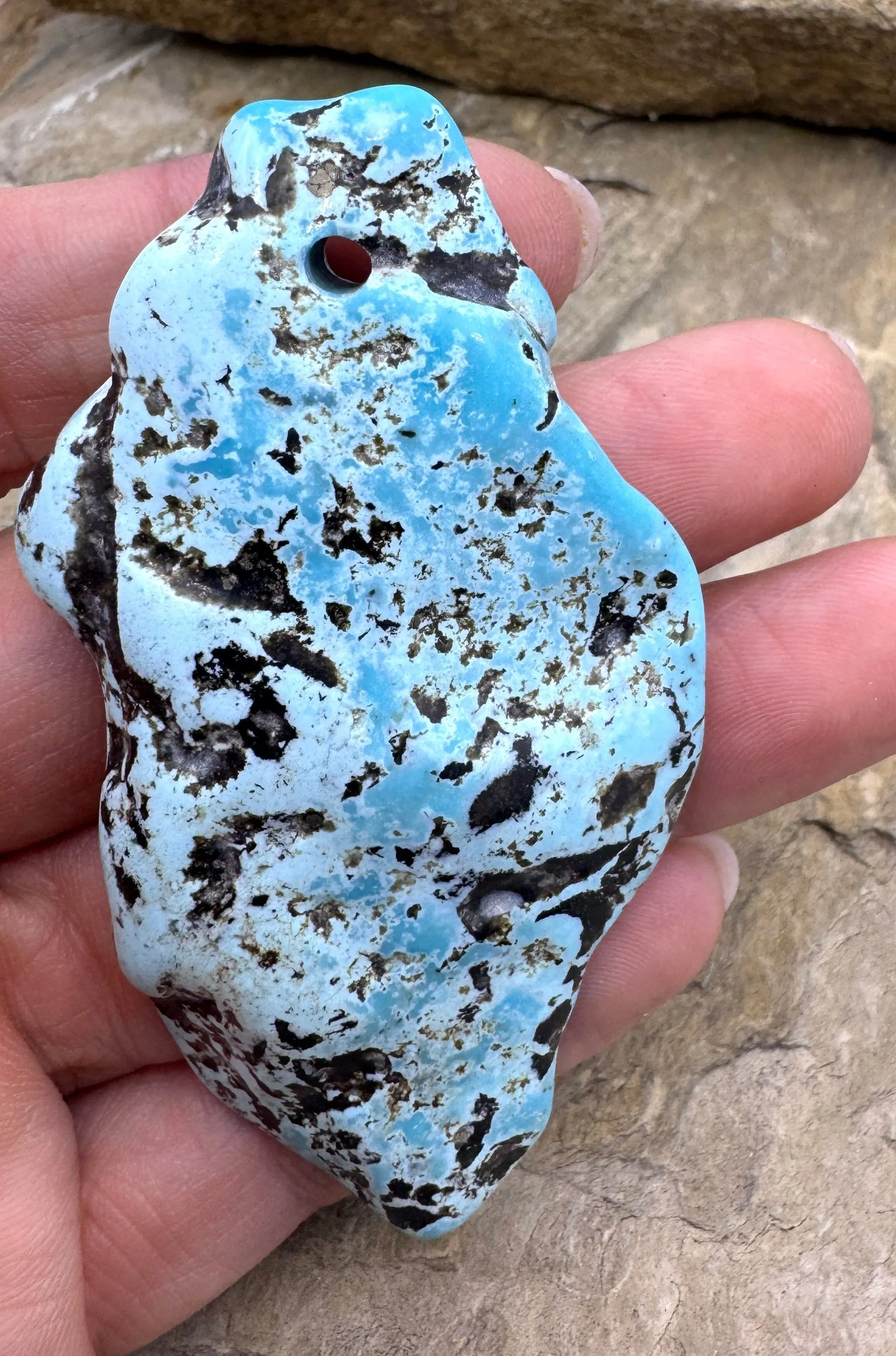 HUGE Turquoise Focal Pendant Bead Large (3mm) Hole 42x75mm