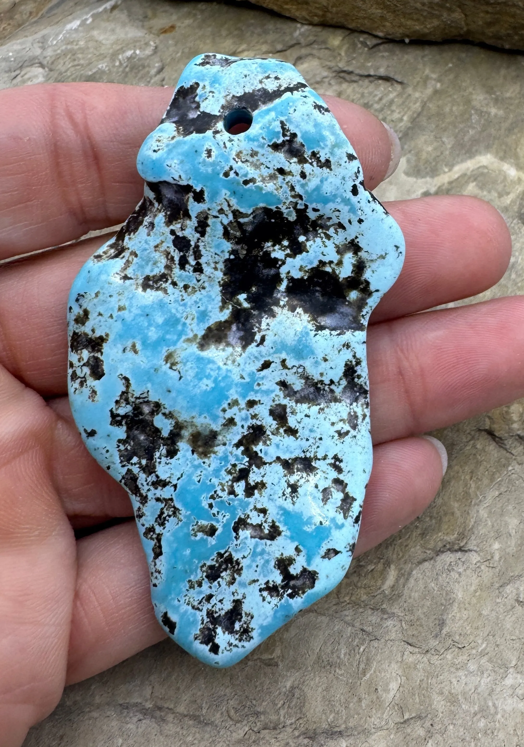 HUGE Turquoise Focal Pendant Bead Large (3mm) Hole 42x75mm