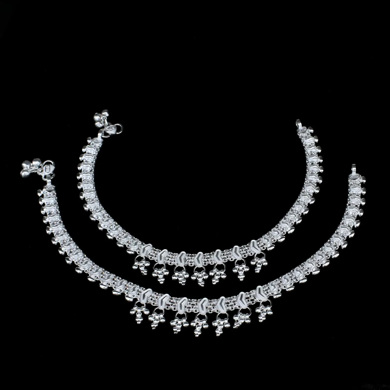 Indian Real Sterling Silver women  party wear Anklets Ankle Pair 10"
