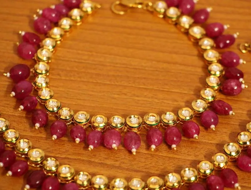 Kundan Meenakari Ruby Wedding Anklets