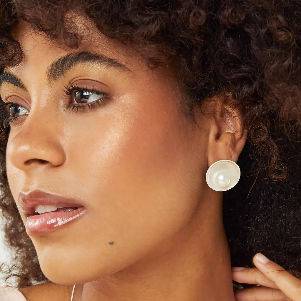 Large Pearl Stud Earrings in Solid Sterling Silver