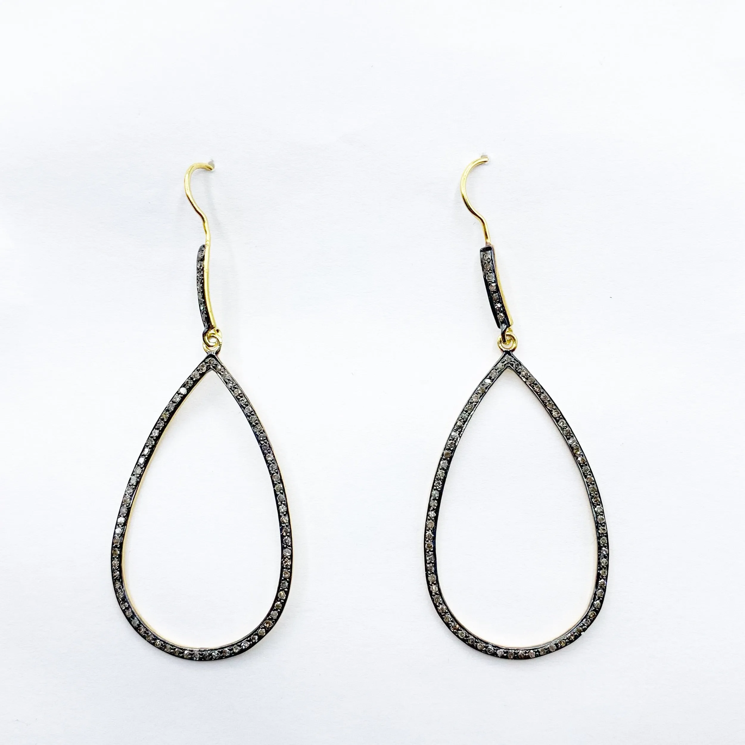 Large Teardrop Diamond and Gold Vermeil Earrings