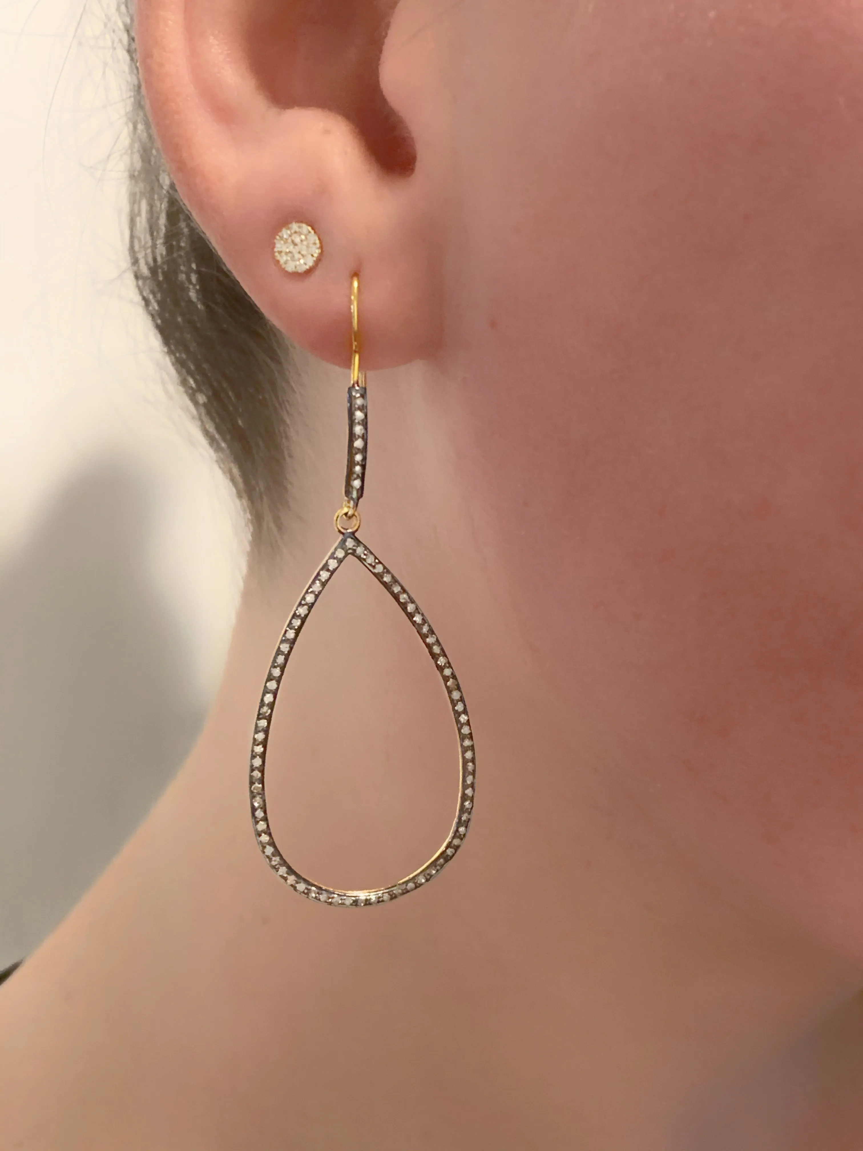 Large Teardrop Diamond and Gold Vermeil Earrings