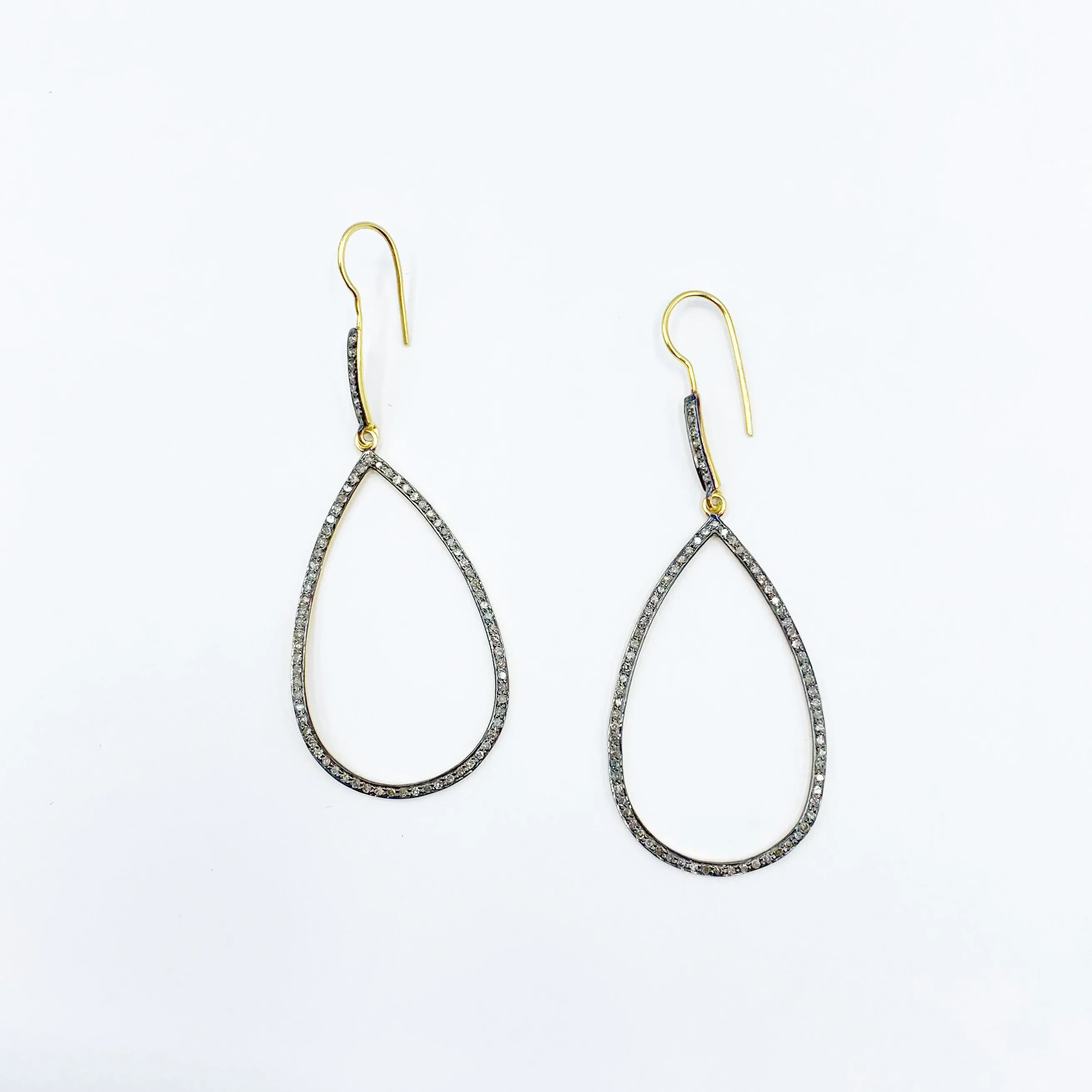 Large Teardrop Diamond and Gold Vermeil Earrings