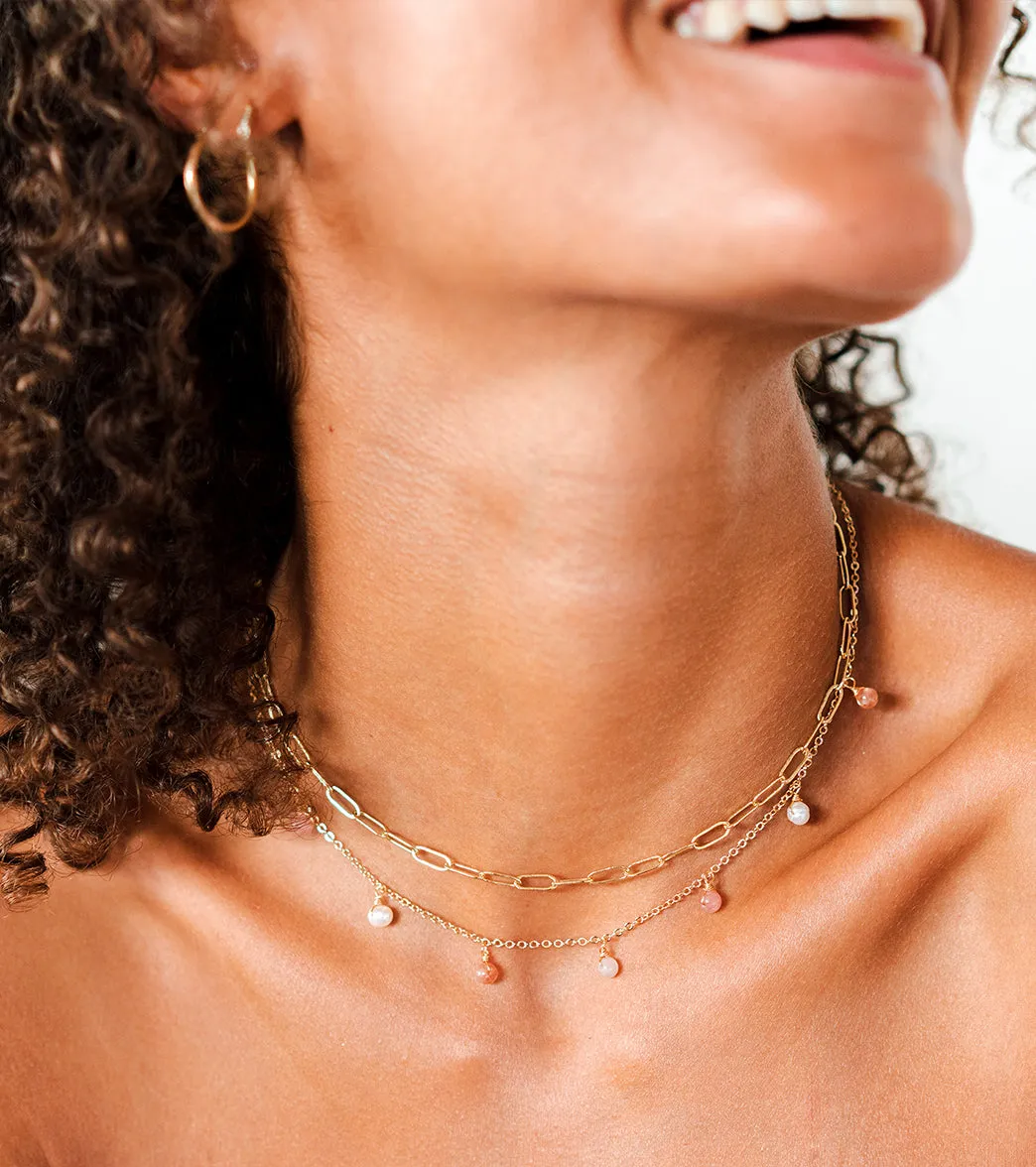 Lotus and Luna Pearl Gold 4mm Dewdrop Necklace