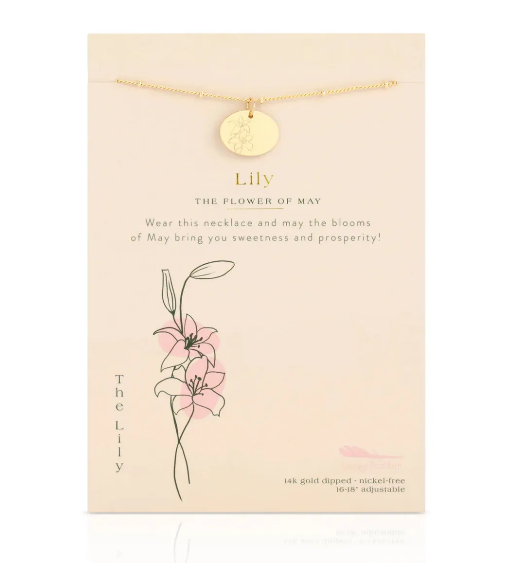 Lucky Feather Birth Flower Necklace - Lily (May)