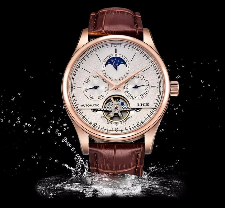 Luxury Tourbillon Automatic Leather Watch