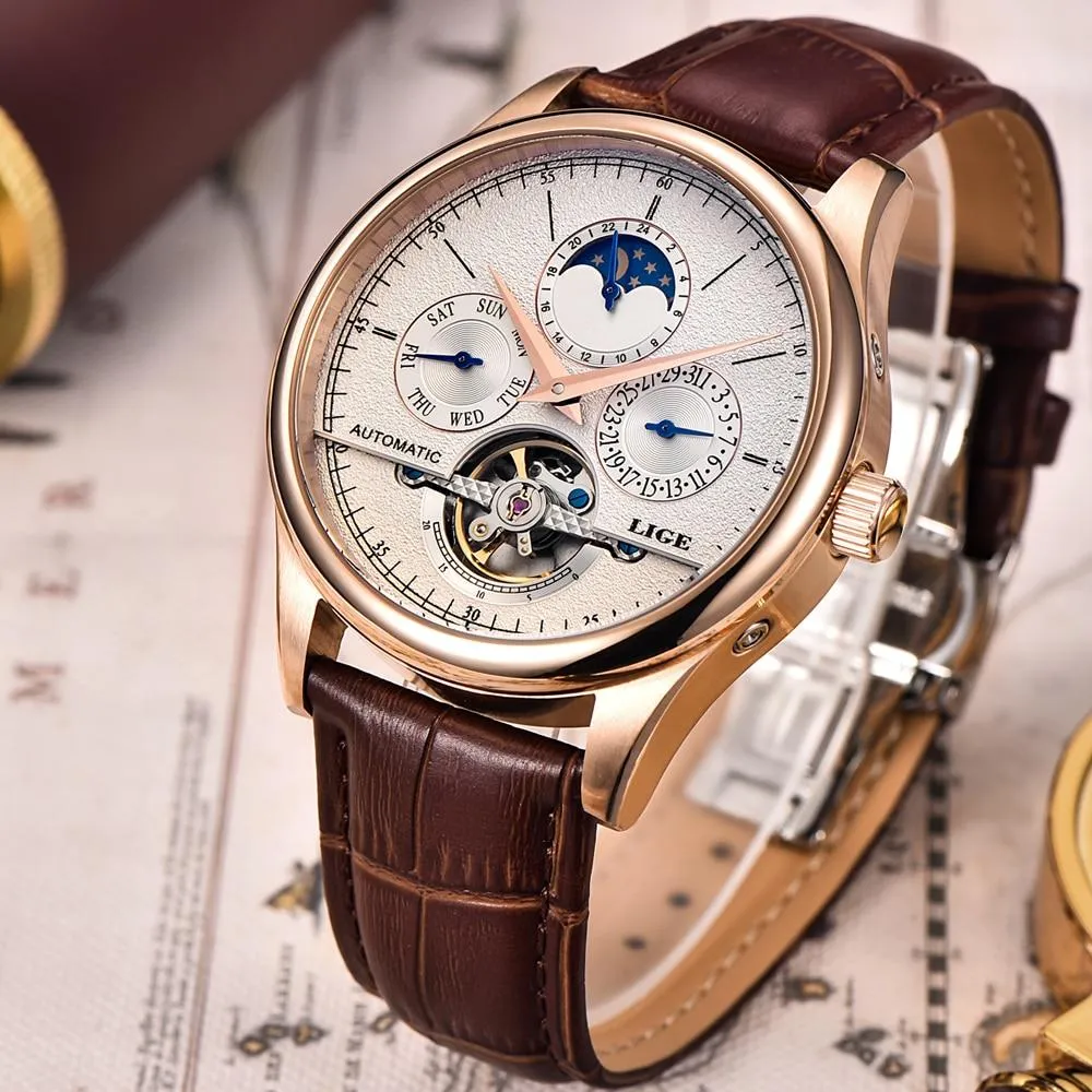 Luxury Tourbillon Automatic Leather Watch