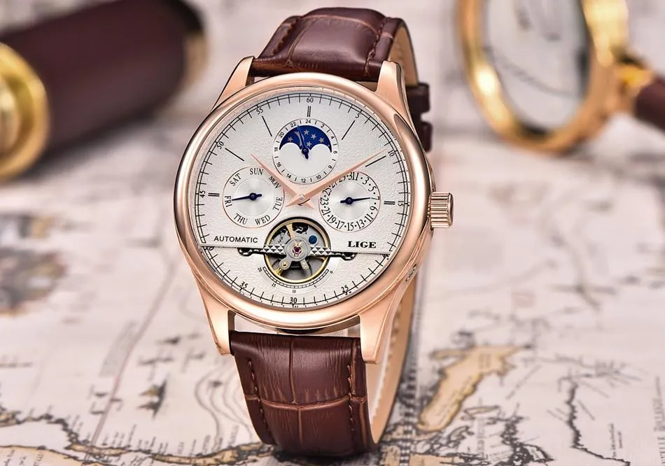 Luxury Tourbillon Automatic Leather Watch