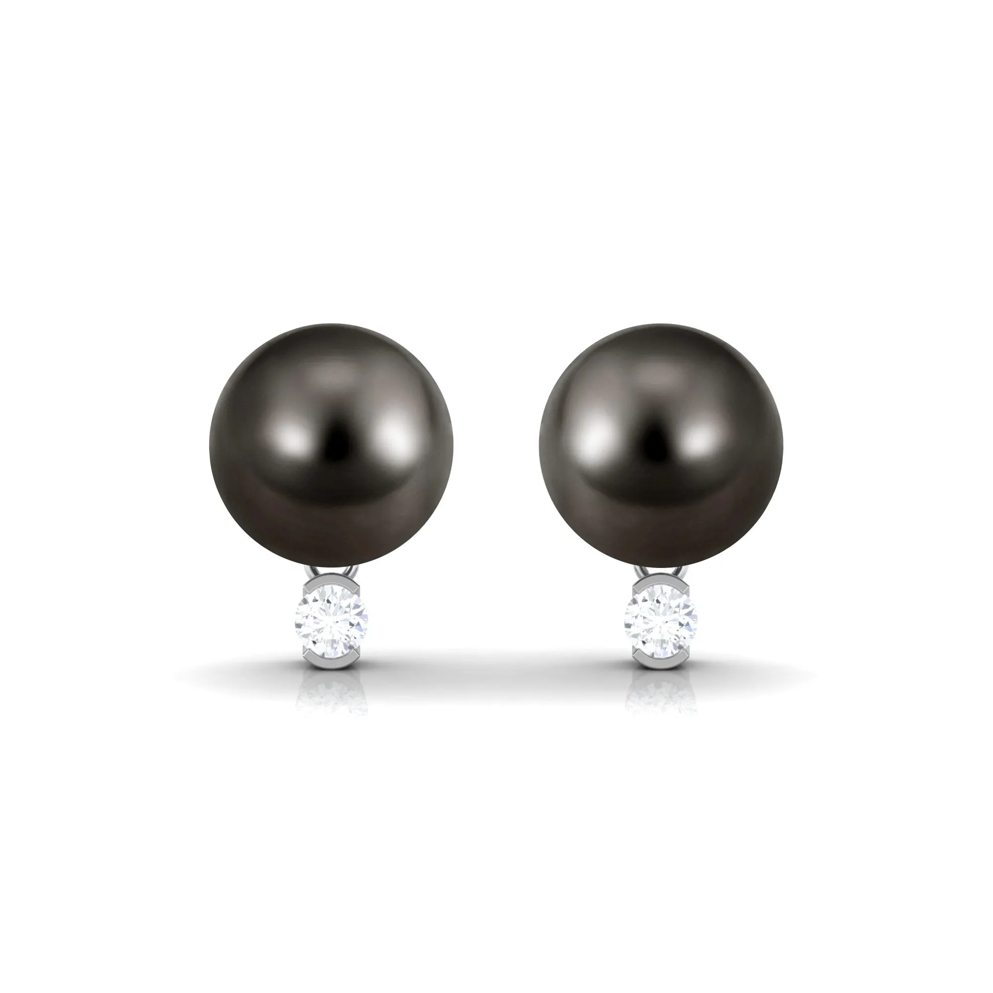 Minimal Tahitian Pearl Solitaire Stud Earrings with Diamond