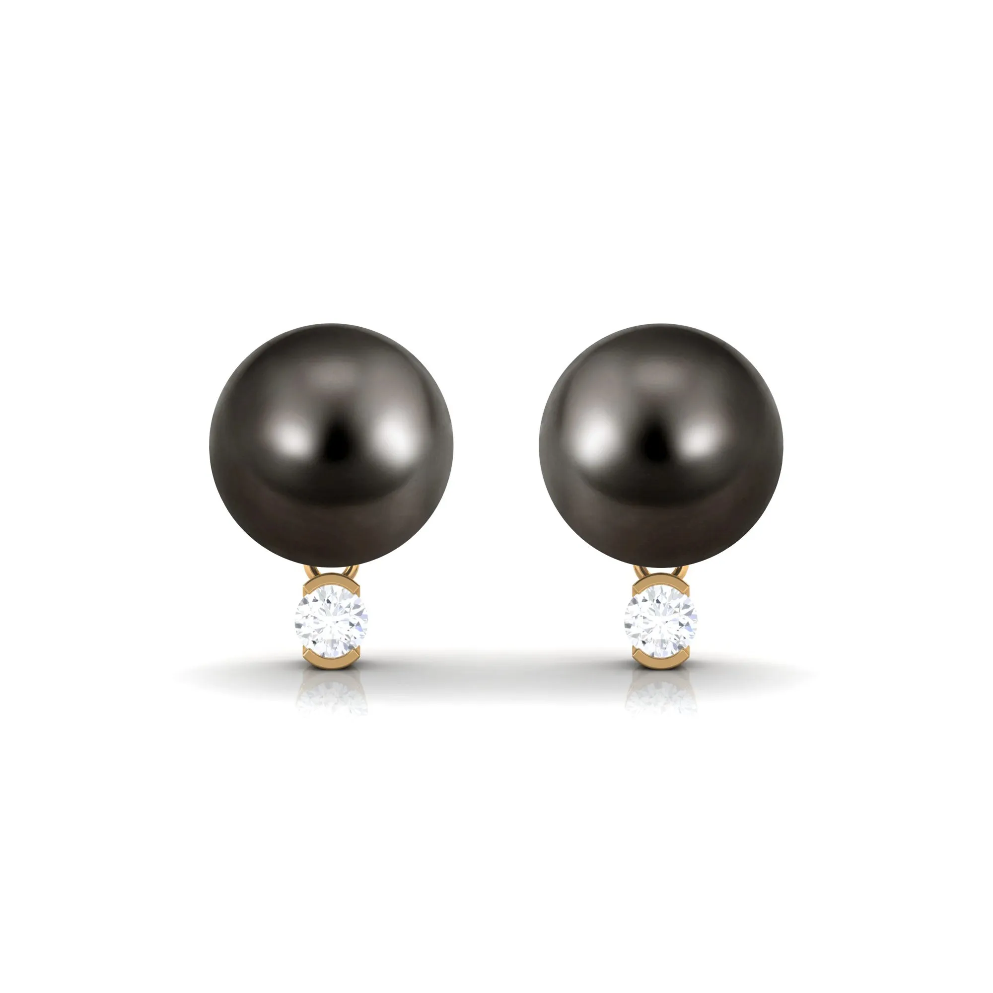 Minimal Tahitian Pearl Solitaire Stud Earrings with Diamond