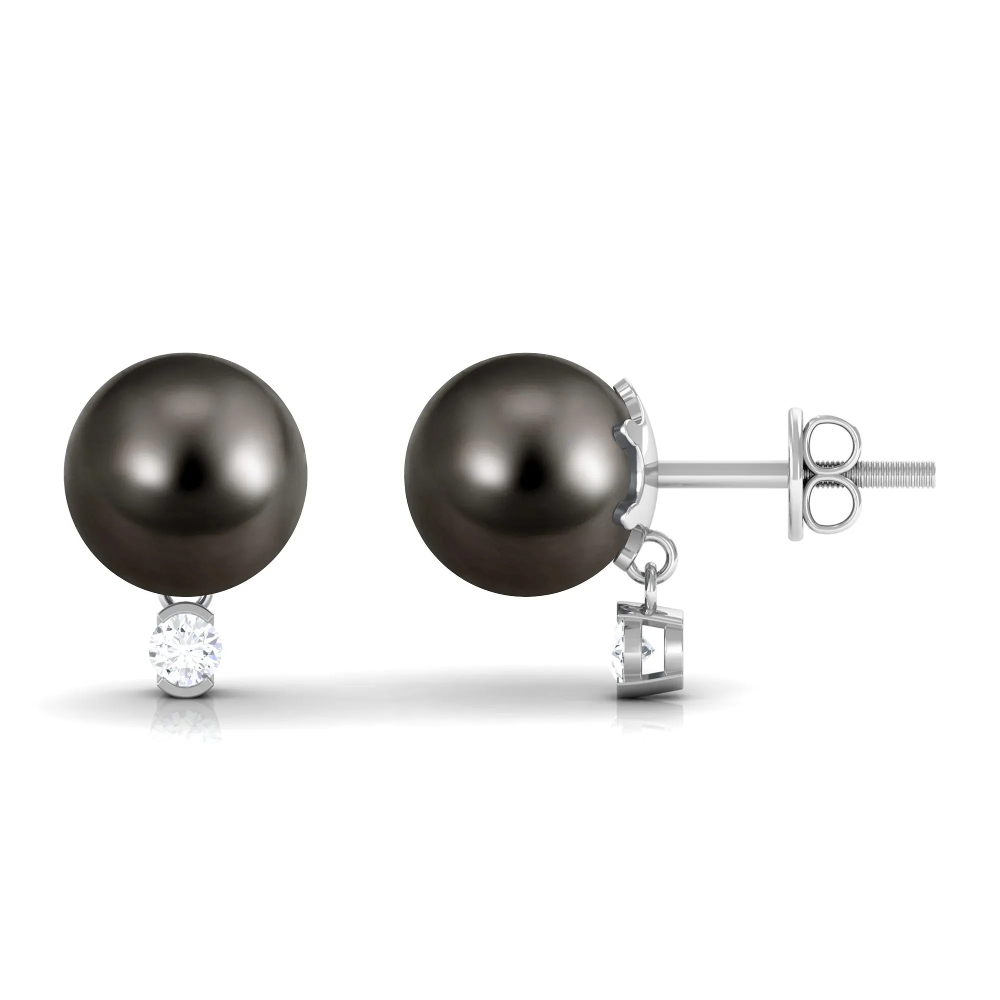 Minimal Tahitian Pearl Solitaire Stud Earrings with Diamond