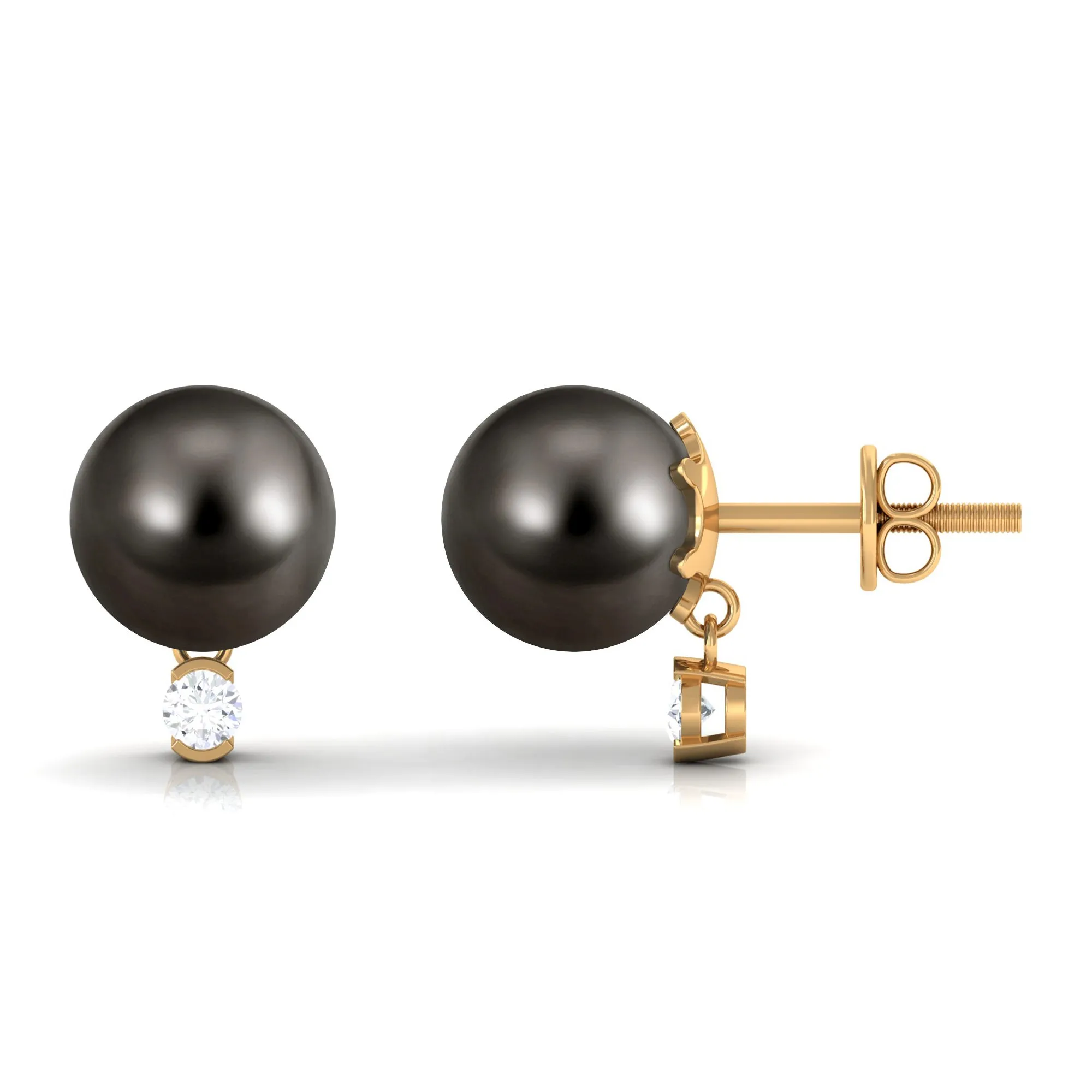 Minimal Tahitian Pearl Solitaire Stud Earrings with Diamond