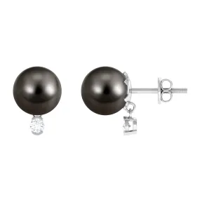 Minimal Tahitian Pearl Solitaire Stud Earrings with Diamond