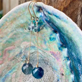 Mystic Fluorite Dangle Earrings on Fine Chains