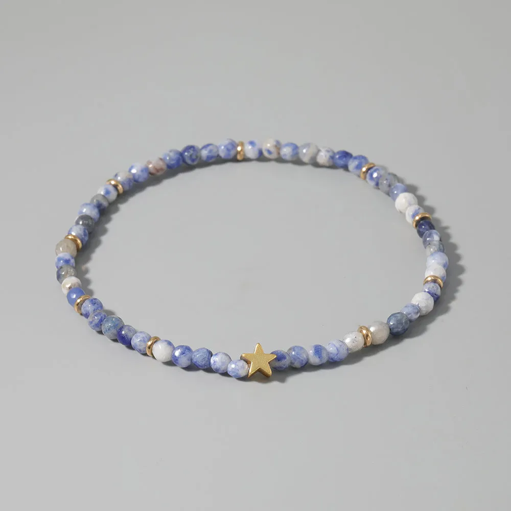 Natural Stone Blue Spotted Stone Beach Women Anklet