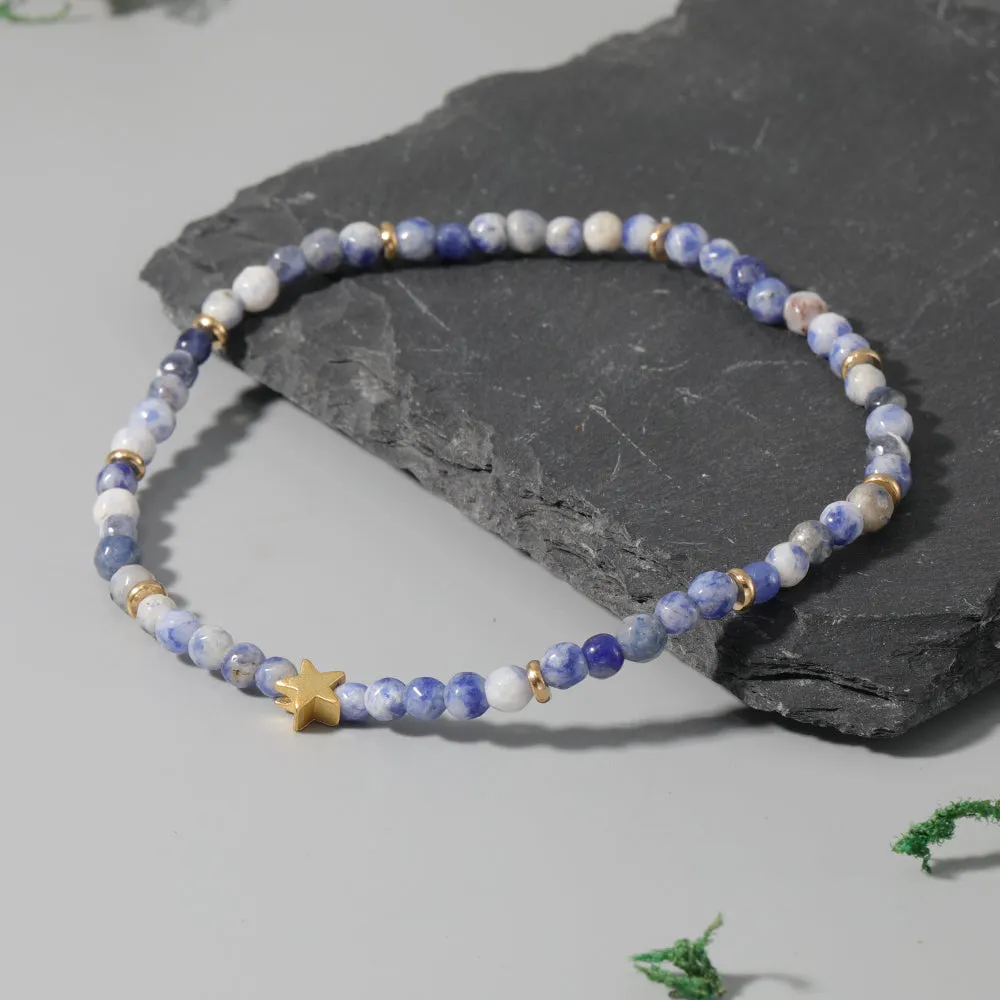 Natural Stone Blue Spotted Stone Beach Women Anklet