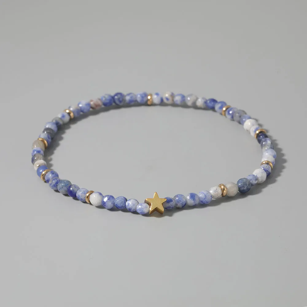 Natural Stone Blue Spotted Stone Beach Women Anklet