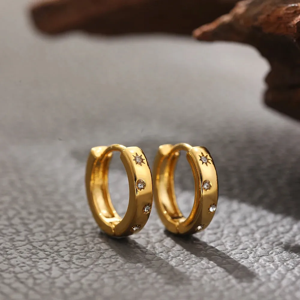 New Fashion CZ Zircon Mini Tiny Hoop Earrings Gold Plated