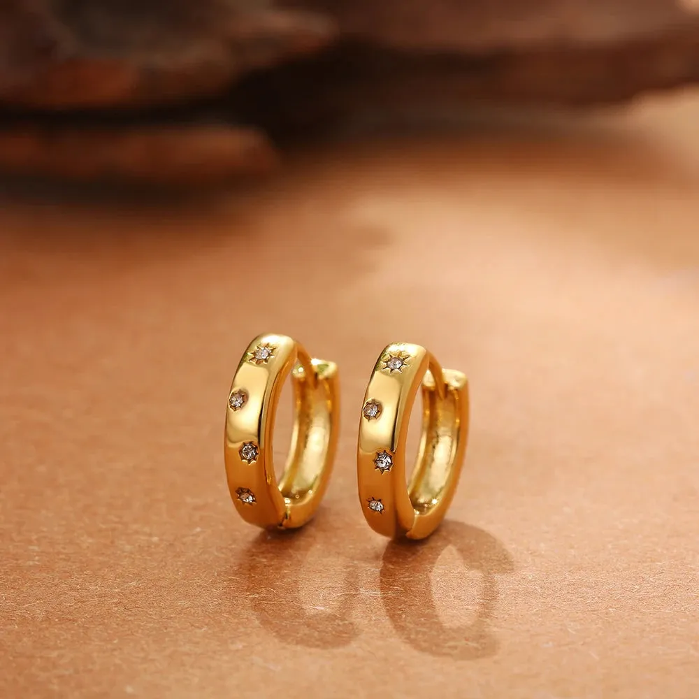 New Fashion CZ Zircon Mini Tiny Hoop Earrings Gold Plated