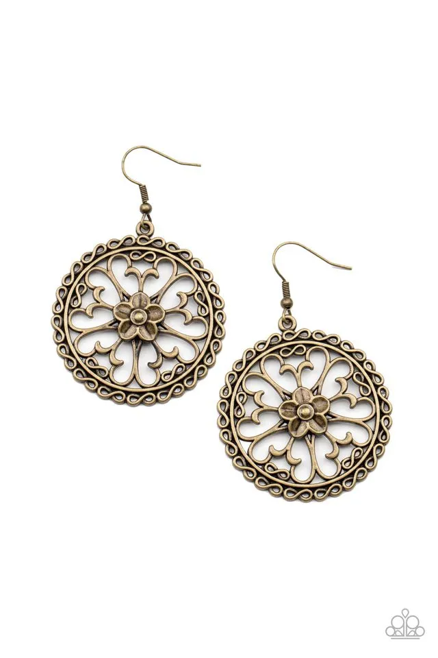 Paparazzi Earring ~ Floral Fortunes - Brass