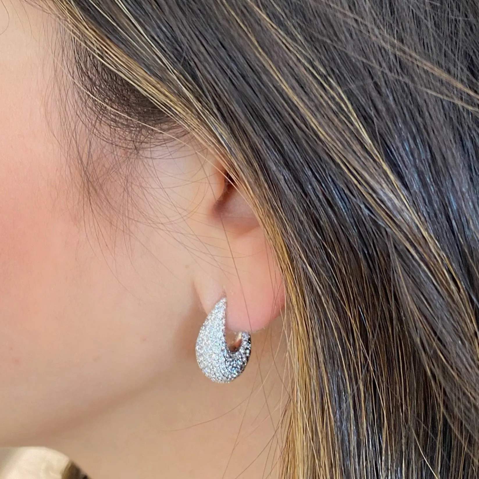 Pave Diamond Teardrop Huggie Earrings
