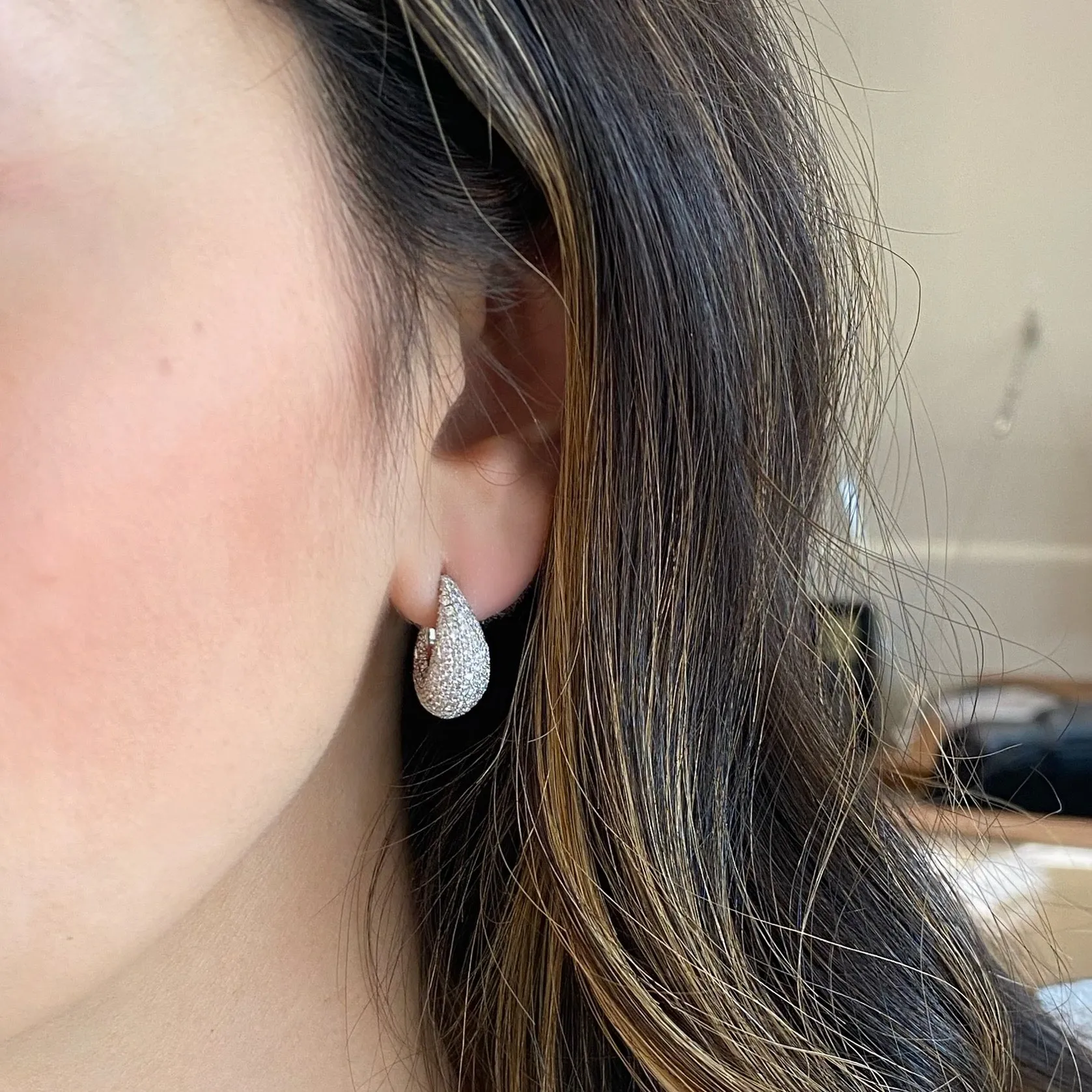 Pave Diamond Teardrop Huggie Earrings