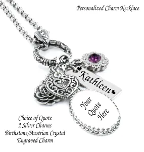 Personalized Charm Necklace, Custom Engraving, Charms, Quote