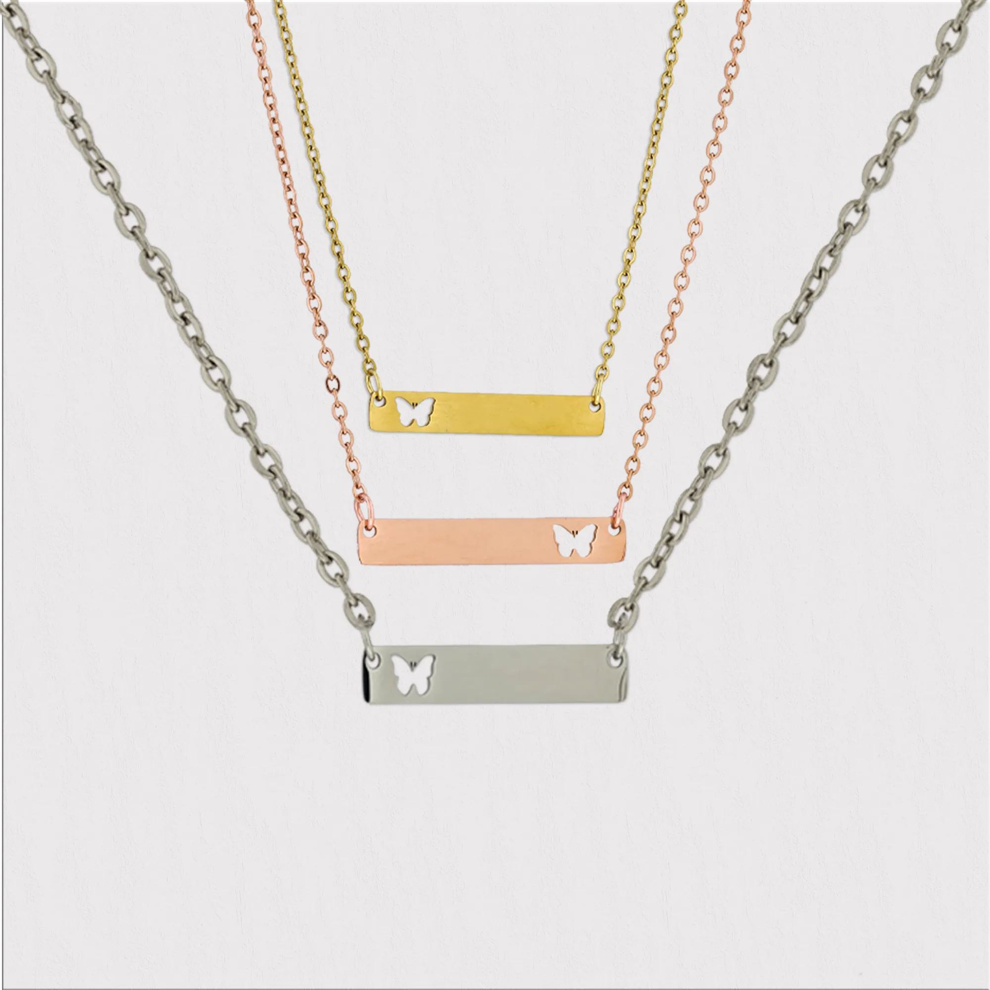 Personalized Name Bar with Butterfly Cut Out Necklace KCL 3