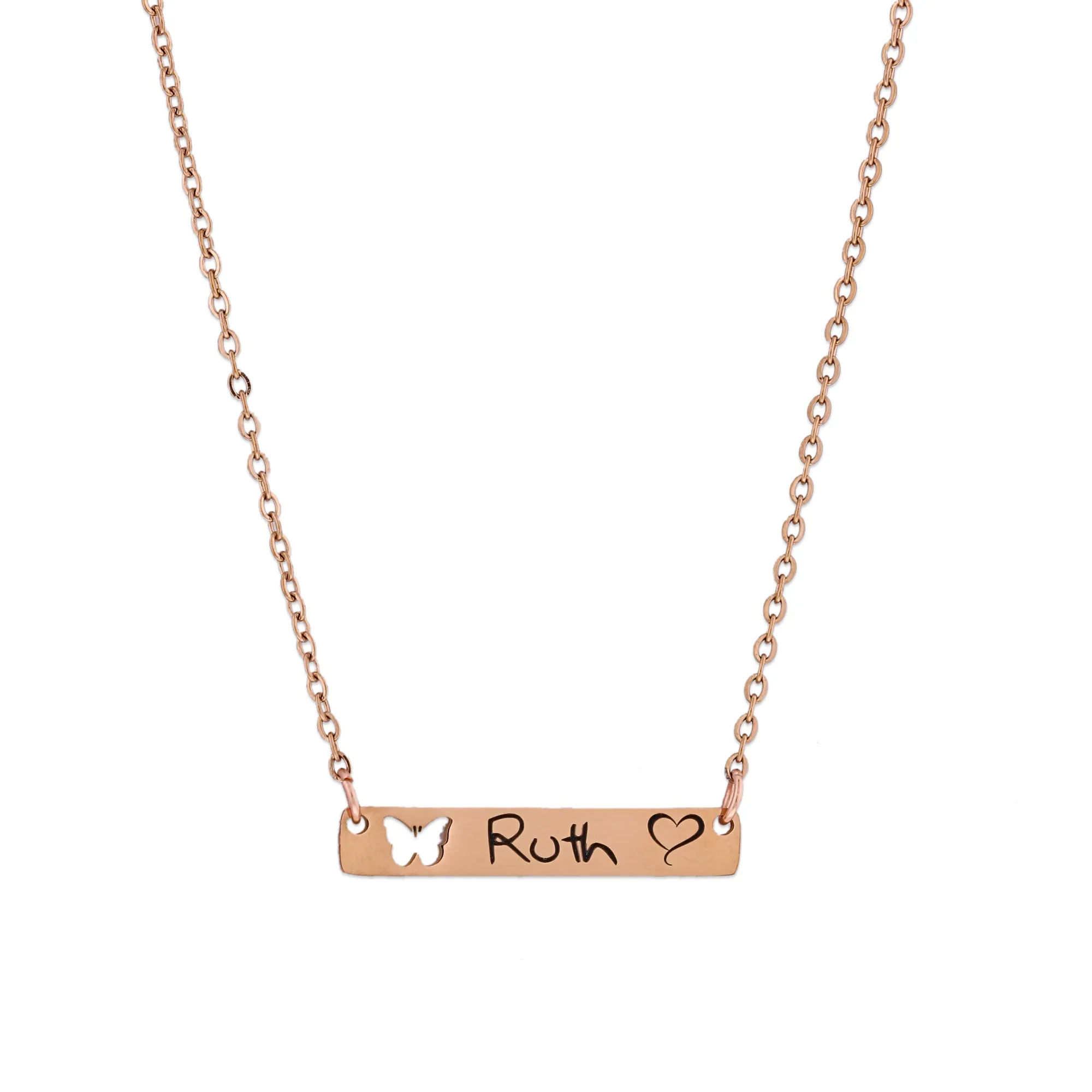 Personalized Name Bar with Butterfly Cut Out Necklace KCL 3