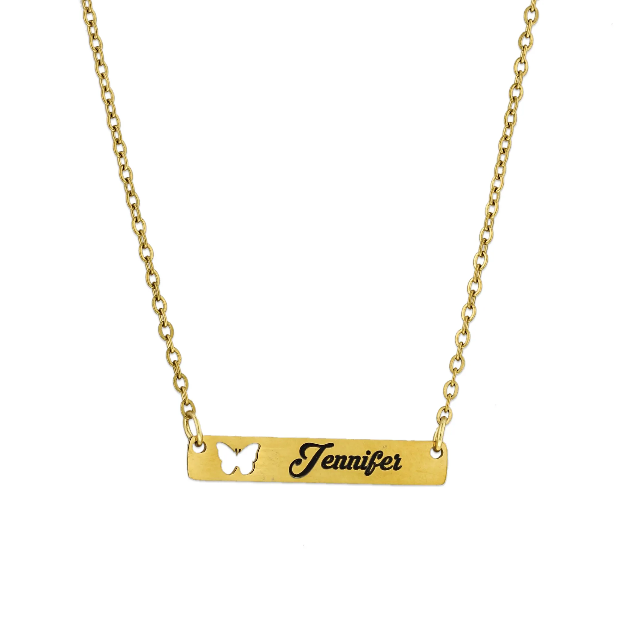 Personalized Name Bar with Butterfly Cut Out Necklace KCL 3