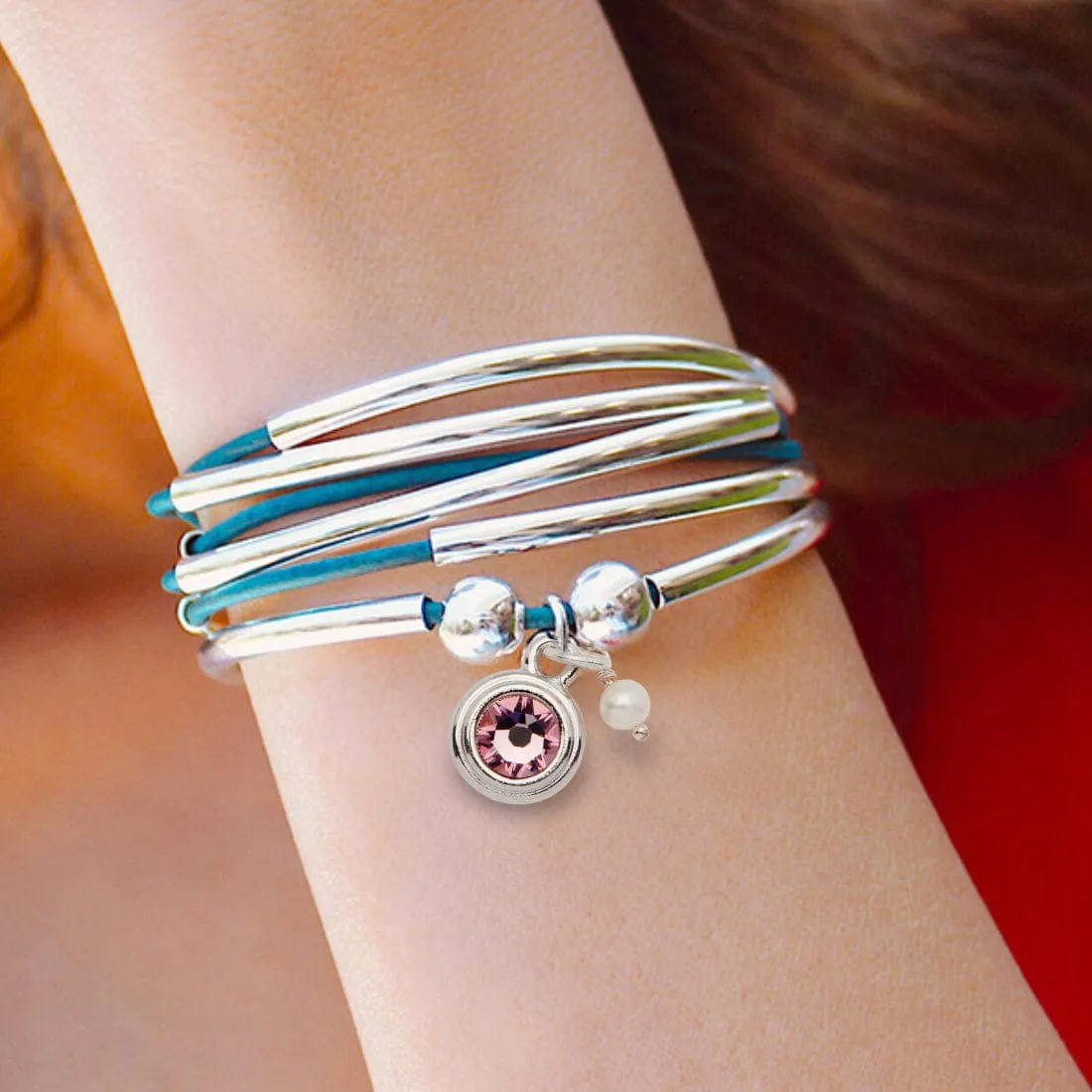 Pink Crystal Charm w Freshwater Pearl