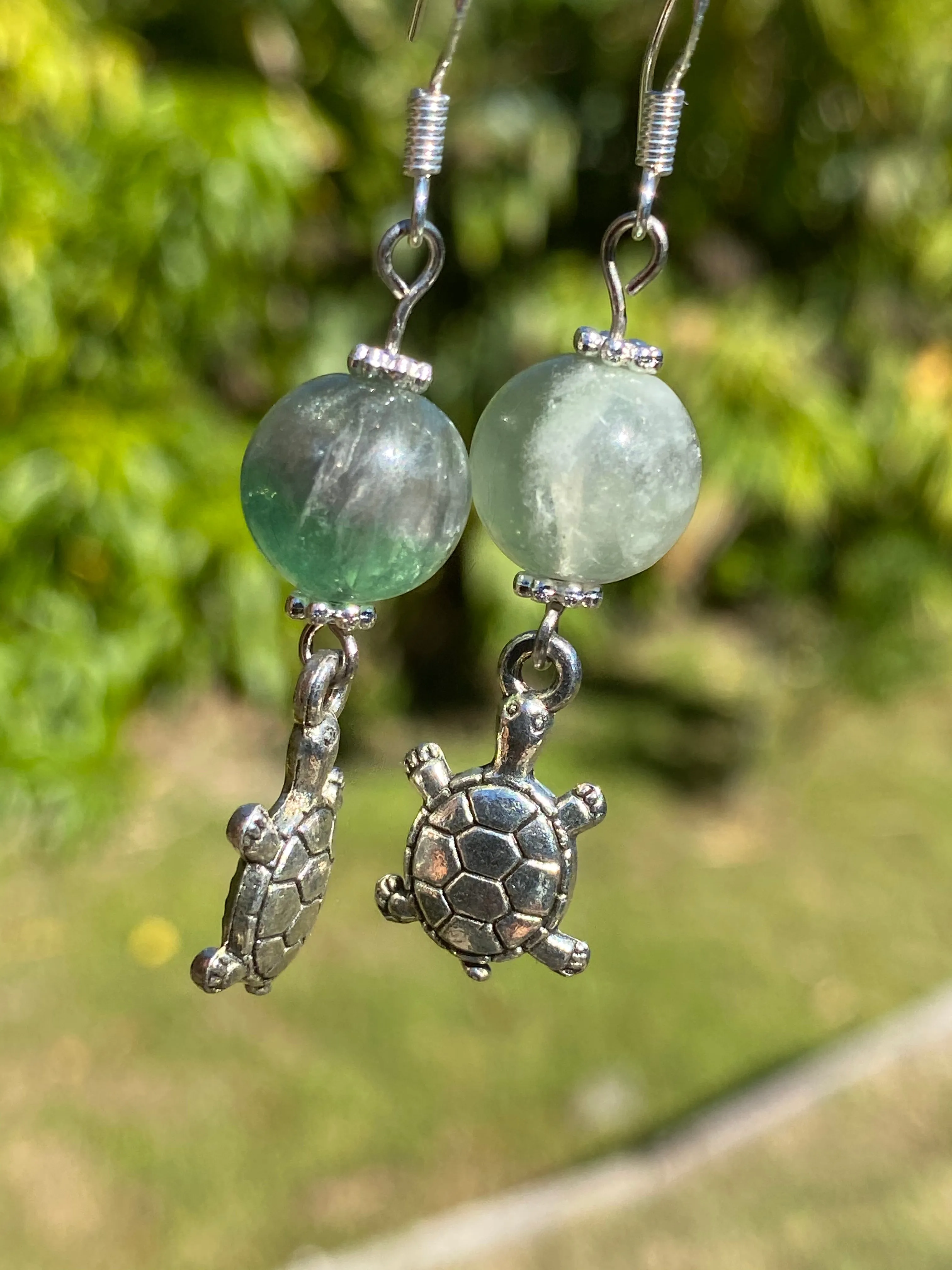 Pretty Fluorite EMF Protection Bead & Turtle Earrings