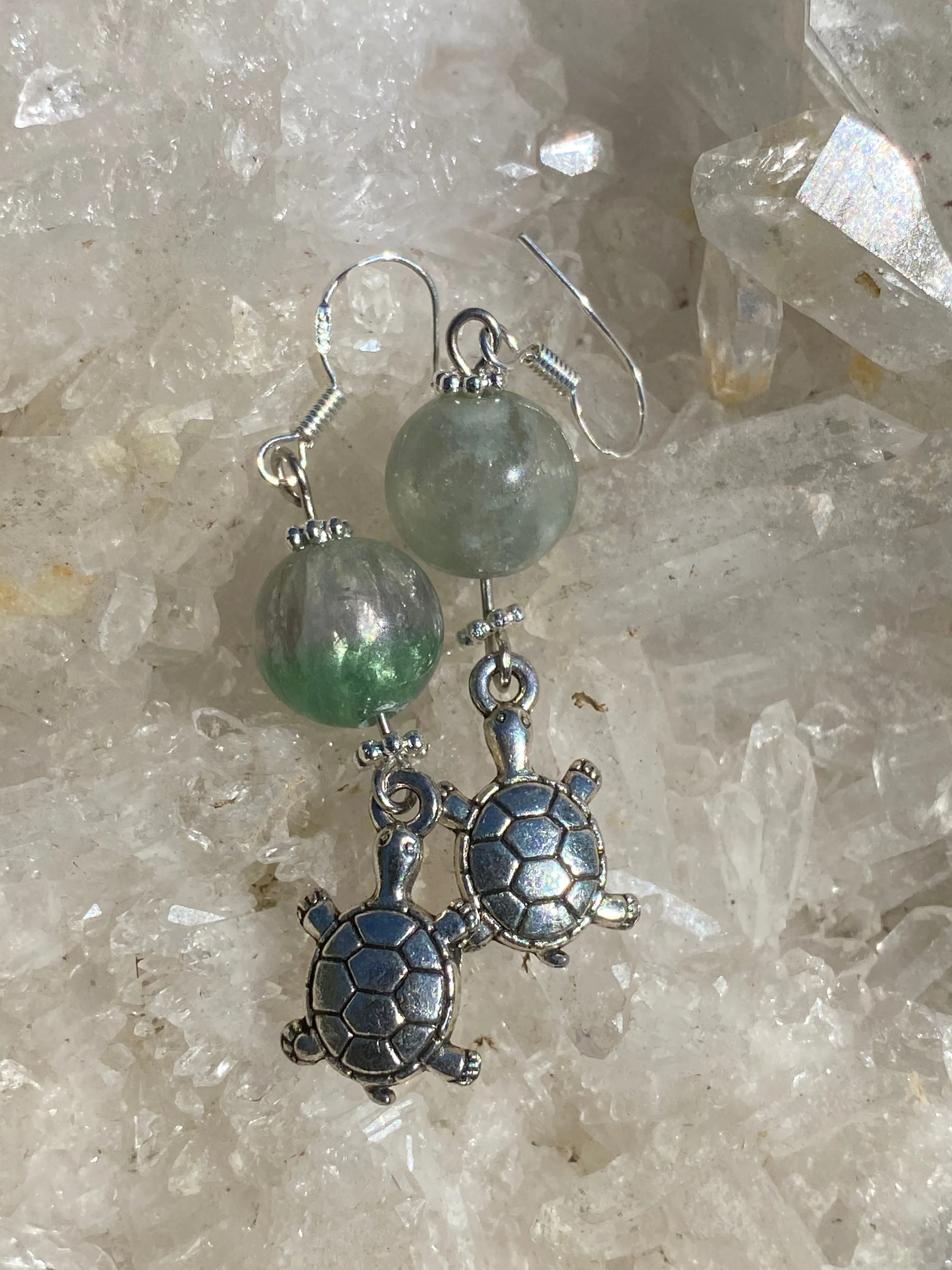 Pretty Fluorite EMF Protection Bead & Turtle Earrings