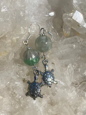 Pretty Fluorite EMF Protection Bead & Turtle Earrings