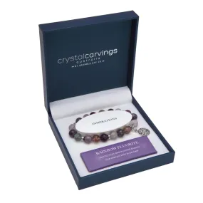 Rainbow Fluorite Bracelet Tree Of Life Charm 10mm Bead
